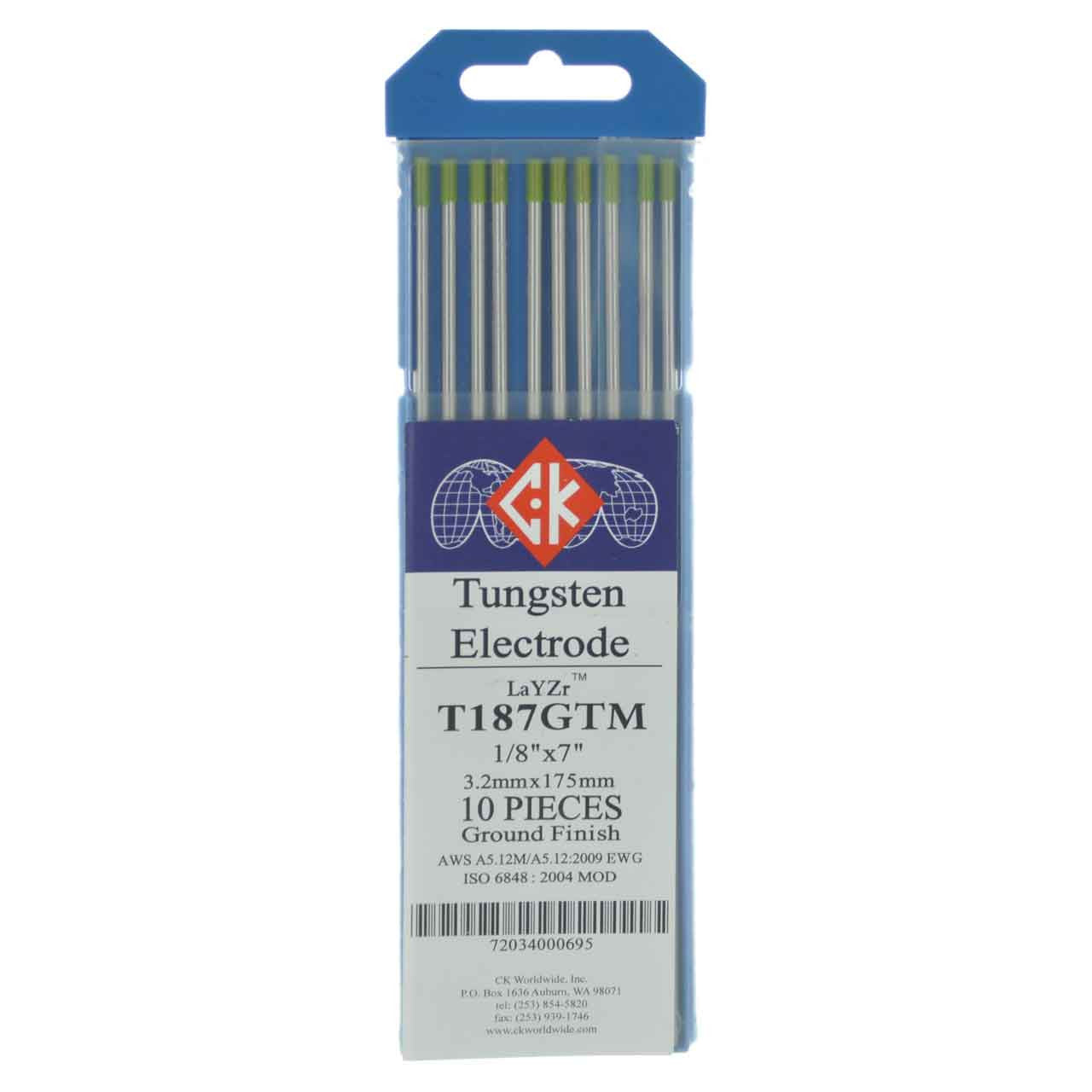 CK WORLDWIDE T187GTM LaYZr Tungsten Electrode 1/8" X 7", 10 Pack